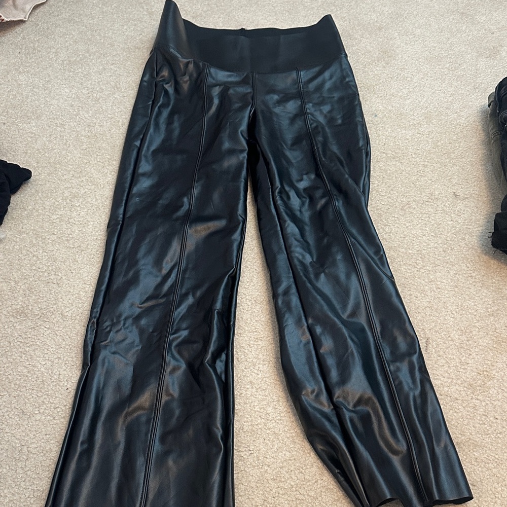 HUE Black Faux Leather Pants